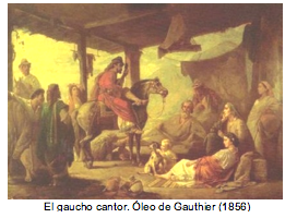 El gaucho cantor. Óleo de Gauthier (1856) 