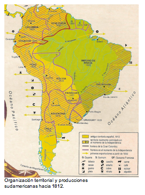 Text Box:   Organizaci�n territorial y producciones  sudamericanas hacia 1812. 