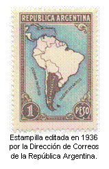 Estampilla editada en 1936 por la Dirección de Correos de la República Argentina.  