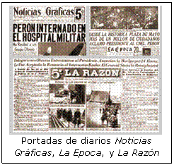 Portadas de diarios Noticias Grficas, La Epoca, y La Razn vespertina.  