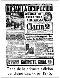 Tapa de la primera edicin del diario Clarn, en 1945.  