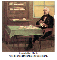 Text Box:   Jos� de San Mart�n revisa correspondencia en su escritorio.  