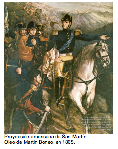 Text Box:   Proyecci�n americana de San Mart�n. Oleo de Martin Boneo, en 1865. 