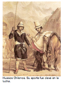 Text Box:   Huasos Chilenos. Su aporte fue clave en la lucha. 