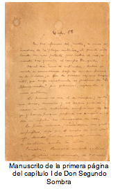 Manuscrito de la primera página del capítulo I de Don Segundo Sombra 